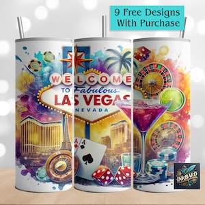 Diseño de sublimación para vaso delgado de 20 oz sin costuras con diseño de viaje de chicas a Las Vegas Casino Descarga PNG Instantánea Digital Solo