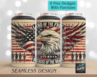 Military Veteran Patriotic 4 in 1 Can Cooler Wrap Seamless 16oz Digital Only Sublimation PNG 4in1 Instant Download Tumbler Design for Men