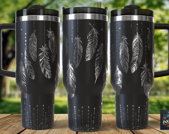 Boho Hanging Feathers Laser SVG PNG 40oz Engraving File Tumbler Wrap Commercial Use Digital Download
