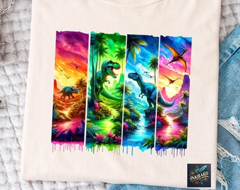 Dinosaur Jurassic Colorful Kids T-Rex Boys Commercial Use Sublimation Shirt Design Tshirt PNG Instant Digital Download Only