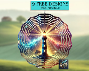 Lighthouse Nautical Ocean Themed Vibrant Wind Spinner Sublimation Digital Design, Instant Download ONLY PNG, Door Hanger Art Template