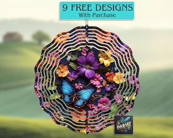 Girandola a vento con fiori 3D, design floreale digitale colorato per sublimazione, download immediato SOLO PNG, decorazione/modello per appendere alla porta
