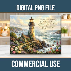 Inspirational Lighthouse Christian Quote PNG Sublimation Digital Download Glass Cutting Board Kitchen Decor