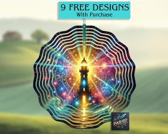 Lighthouse Nautical Ocean Themed Vibrant Wind Spinner Sublimation Digital Design, Instant Download ONLY PNG, Door Hanger Art Template