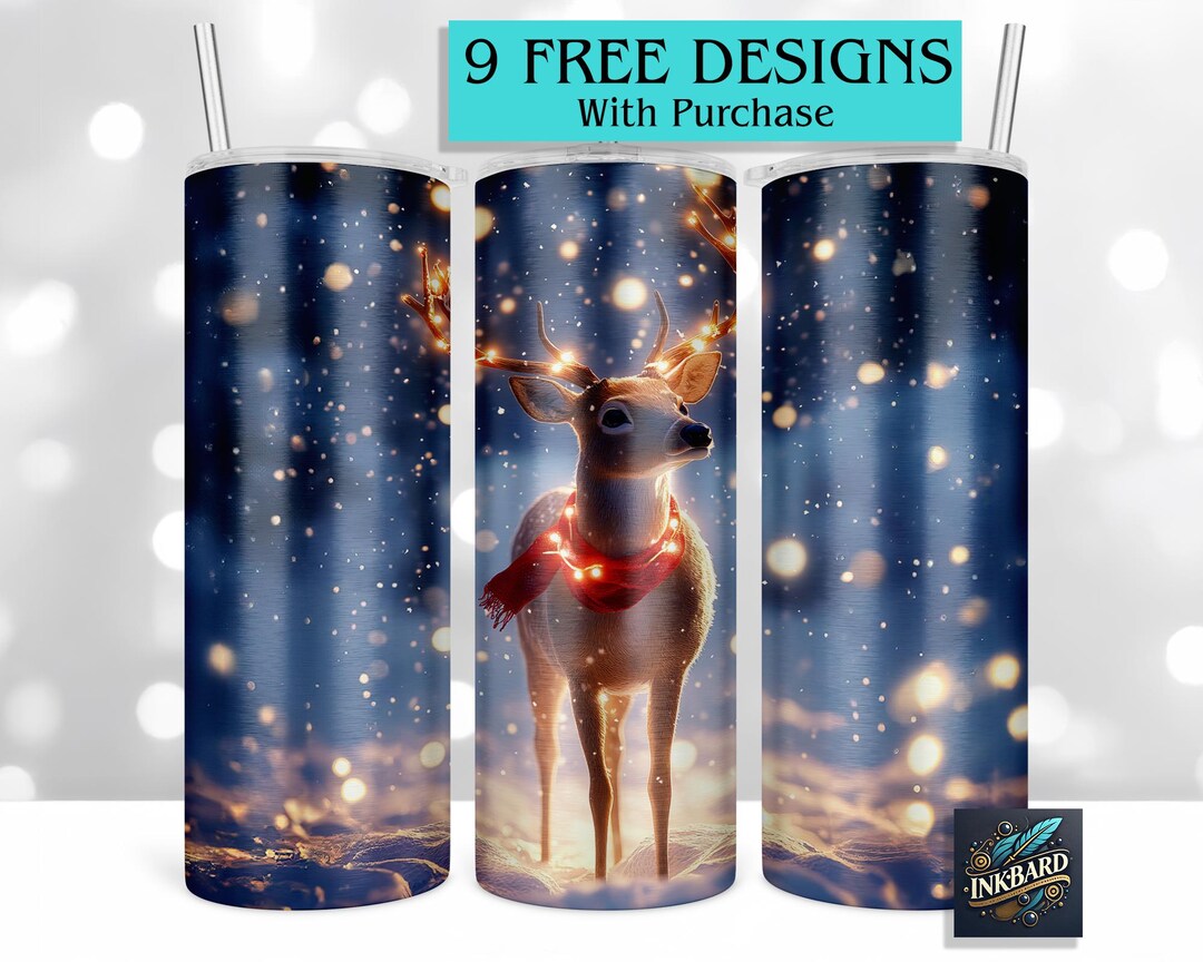 Christmas Reindeer Lights 20 Oz Skinny Tumbler Sublimation Design ...