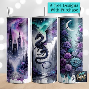 Fantasy Romantasy Book Lover Reader Gothic Dragon Seamless 20 oz Skinny Tumbler Wrap Sublimation Design Download PNG Instant Digital Only