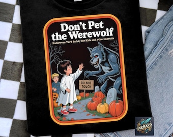 Don&#39;t Pet the Werewolf Retro Vintage lustige Halloween Buch Sublimation Shirt Design Tshirt PNG Sofortiger digitaler Download Nur Haustier