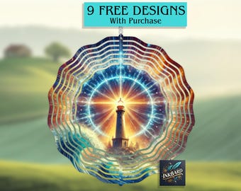 Lighthouse Nautical Ocean Themed Vibrant Wind Spinner Sublimation Digital Design, Instant Download ONLY PNG, Door Hanger Art Template