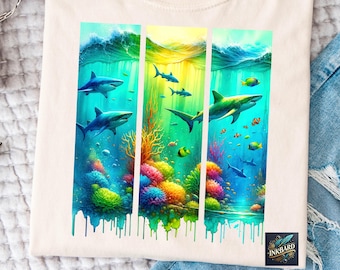 Shark Watercolor Great White Ocean Tropical Trendy Kids Boys Toddler Sublimation Shirt Design Tshirt PNG Instant Digital Download Only