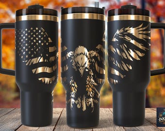 Bald Eagle with American Flag Patriotic USA Laser SVG PNG 40oz Engraving File Tumbler Wrap Commercial Use Digital Download