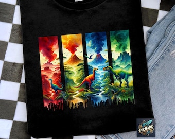 Colorful Dinosaur Trendy Jurassic Kids T-Rex Kids Boys Toddler Sublimation Shirt Design Tshirt PNG Instant Digital Download Only