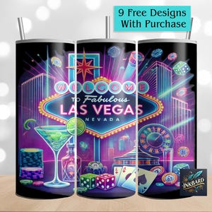 Diseño de sublimación para vaso delgado de 20 oz sin costuras con diseño de viaje de chicas a Las Vegas Casino Descarga PNG Instantánea Digital Solo
