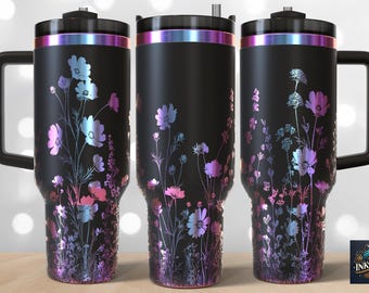 Floral Wildflower Meadow Laser SVG PNG 40oz Engraving File Tumbler Wrap Commercial Use Digital Download