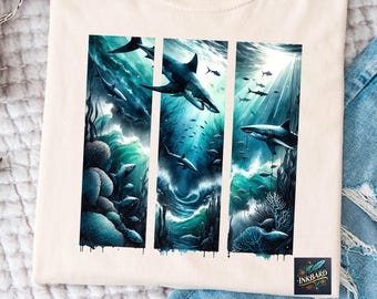 Shark Watercolor Great White Ocean Tropical Trendy Kids Boys Toddler Sublimation Shirt Design Tshirt PNG Instant Digital Download Only