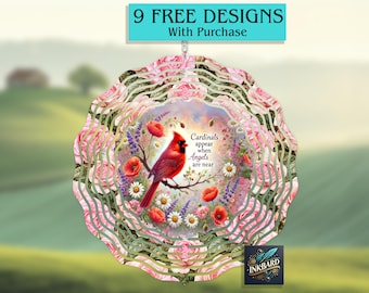 Red Cardinal Bird Spring Angels Poem Memorial Wind Spinner Sublimation Digital Design Only, Instant Download PNG, Door Hanger