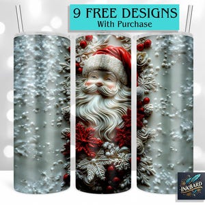 Cute 3D Dimensional Effect Christmas Santa 20 oz Skinny Tumbler Sublimation Design Digital Download PNG Instant DIGITAL ONLY, Tumbler Wrap