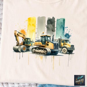 Construction Equipment Vehicles for Kids Boys Toddlers Watercolor Sublimation Shirt Design Tshirt PNG Instant Digital Download Only