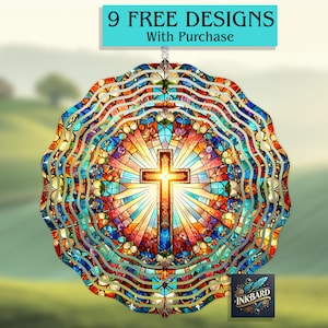 Stained Glass Cross Christian He Is Risen Jesus Easter Religious Windspinner Sublimation Digital Design Only Instant Download Garden PNG
