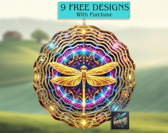 Mystical Dragonfly Night Garden Mandala Wind Spinner Sublimation Digital Design Only, Instant Download PNG, Door Hanger