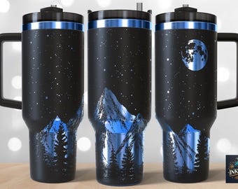 Mountains Moon Laser SVG PNG 40oz Engraving File Tumbler Wrap Commercial Use Digital Download