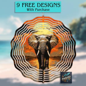 Elephant Wind Spinner Sublimation Design Digital Download PNG Instant DIGITAL ONLY, Door Hanger, Round
