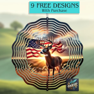 Deer Buck Jagd Jäger USA Flagge Wind Spinner Sublimation Digitales Design Nur Sofortiger Download PNG Türhänger für Männer Vatertag Papa Geschenk