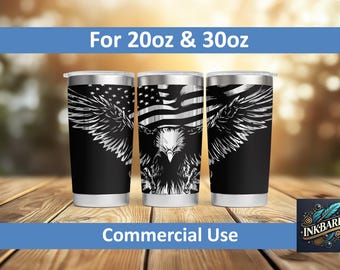 Patriotic Eagle American Flag SVG for 20oz or 30oz Tumbler Wrap Laser Engraving File Commercial Use Digital Download