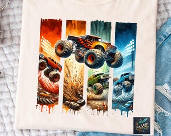 Monster Truck Kids Boy Toddler Colorful Sublimation Shirt Design Tshirt PNG Instant Digital Download Only