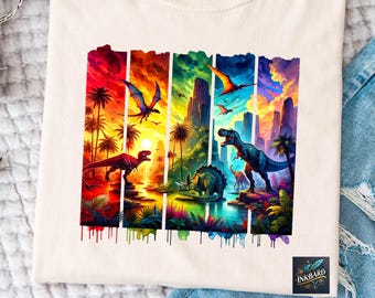Dinosaur Jurassic Colorful Kids T-Rex Boys Commercial Use Sublimation Shirt Design Tshirt PNG Instant Digital Download Only