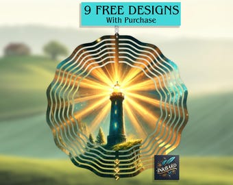 Lighthouse Nautical Ocean Themed Vibrant Wind Spinner Sublimation Digital Design, Instant Download ONLY PNG, Door Hanger Art Template