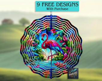 Stained Glass Flamingo Tropical Windspinner Sublimation Digital Design Only Instant Download Garden PNG
