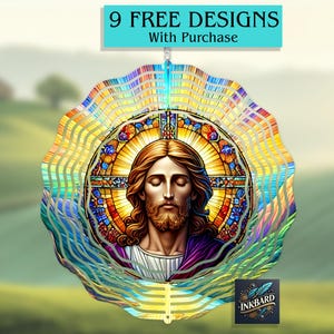 Jesus Christ Stained Glass Christian Faith Religious Windspinner Sublimation Digital Design Only Instant Download Garden PNG