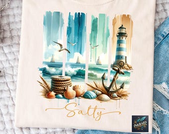 Nautical Lighthouse Salty Beach Ocean Summer Vibes Mode Boat Ship Waves Sublimation Shirt Design, PNG Instant Digital Download Only, Tshirt