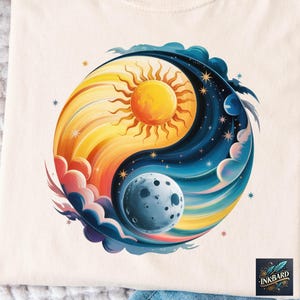 Sun Moon Yin Yang Celestial Boho Witchy Sublimation Shirt Design Tshirt PNG Instant Digital Download Only