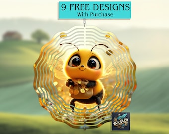 Bee Wind Spinner Sublimation | Cute Bumble Bee | Design Digital Download PNG Instant DIGITAL ONLY, Door Hanger, Template