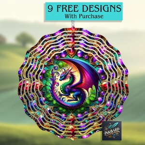 Dragon Mystical Fantasy Treasure Colorful Mandala Windspinner Sublimation Digital Design Only Instant Download Garden PNG
