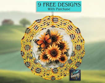 Sunflowers butterfly Wind Spinner Sublimation Digital Design, Instant Download ONLY PNG, 3D Door Hanger Art Template