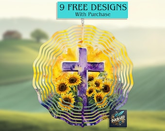Sunflower Floral Cross Wind Spinner Sublimation Cross Flowers Design Digital Download PNG Instant DIGITAL ONLY, Door Hanger Art