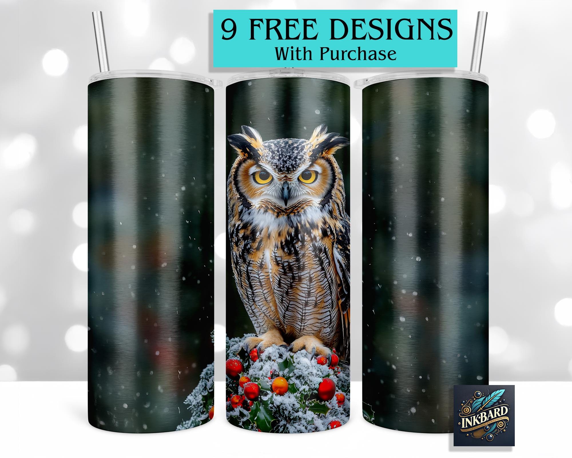 Winter Christmas Owl 20 oz Skinny Tumbler Sublimation Design Digital Download PNG Instant DIGITAL ON