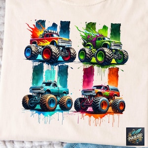 Monster Truck Kids Boy Toddler Colorful Sublimation Shirt Design Tshirt PNG Instant Digital Download Only