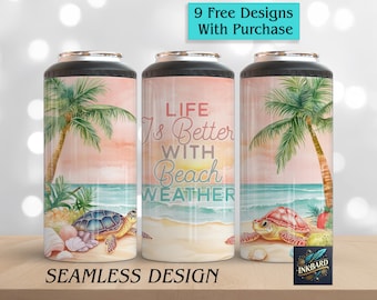 4 in 1 Can Cooler Wrap - Seamless  Beach Tropical Summer | 16oz, DIGITAL ONLY, Sublimation PNG,  4in1 Instant Download,  Tumbler Design