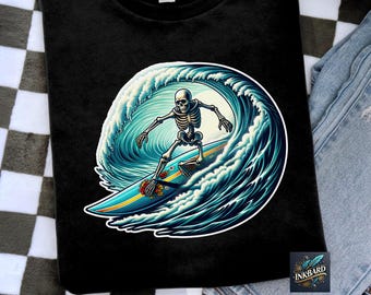 Lustiges Skelett Surfen Strand Sommerferien Shirt Sublimation PNG Sofortiger digitaler Download NUR Glasglas Design, Tshirt Design, Clipart