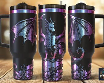 Fantasy Dragon Laser SVG PNG 40oz Engraving File Tumbler Wrap Commercial Use Digital Download