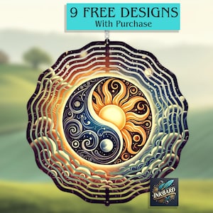 Sun Moon Celestial Boho Witchy Yin Yang Windspinner Sublimation Digital Design Only Instant Download Garden PNG