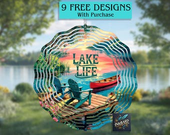 Lake Life is Better Summer Vibes Mode Garden Windspinner Sublimation Digital Design Only, Instant Download PNG, Door Hanger