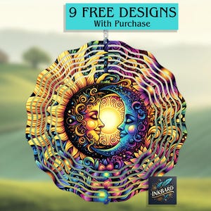 Sun Moon Celestial Boho Witchy Yin Yang Windspinner Sublimation Digital Design Only Instant Download Garden PNG