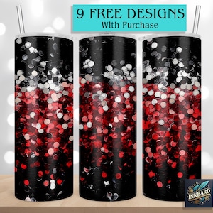 Sequin Black Red Glitter Seamless 20 oz Skinny Tumbler Sublimation Design Digital Download PNG Instant DIGITAL ONLY Tumbler Wrap