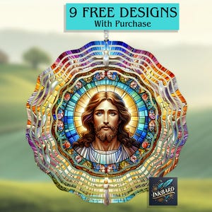Jesus Christ Stained Glass Christian Faith Religious Windspinner Sublimation Digital Design Only Instant Download Garden PNG