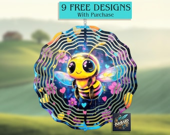 Cute Happy Cartoon Bumble Bee Floral Sunflower Spring Summer Wind Spinner Sublimation Digital Design Only Instant Download PNG Door Hanger