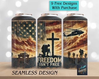 Military Veteran Patriotic 4 in 1 Can Cooler Wrap Seamless 16oz Digital Only Sublimation PNG 4in1 Instant Download Tumbler Design for Men